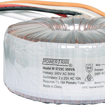 Powertran 25 + 25 500VA Toroidal Transformer M5725C