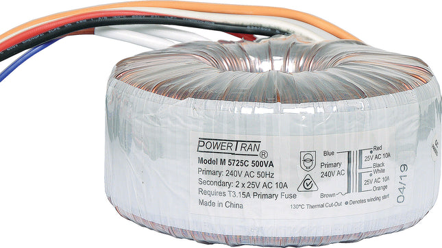 Powertran 25 + 25 500VA Toroidal Transformer M5725C