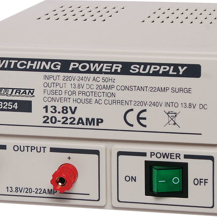 Powertran Fixed 13.8V 20A Benchtop Regulated Power Supply