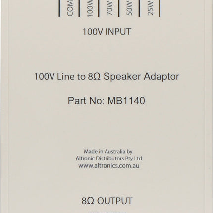 Redback 100V Line To 8 Ohm Speaker Transformer Adapter