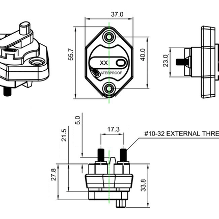 10A Compact Panel Mount IP66 Waterproof Circuit Breaker