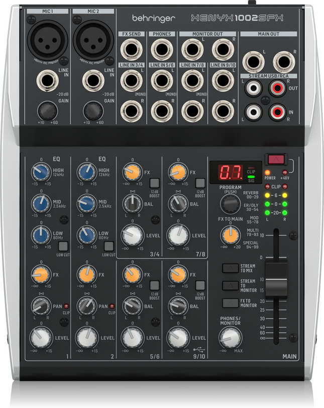 BEHRINGER XENYX 1002SFX 10CH MIXER W/USB & FX