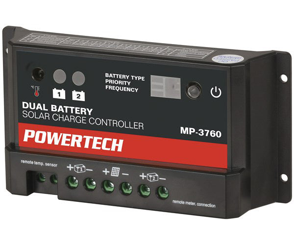 Powertech 12/24V 10A Dual Battery PWM Solar Charge Controller, LED Indicator MP3760