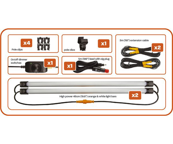 Hard Korr Camp Light Kit, 2x48cm Orange, White LED Bar Strips TLC100 CAMPKITOW2D