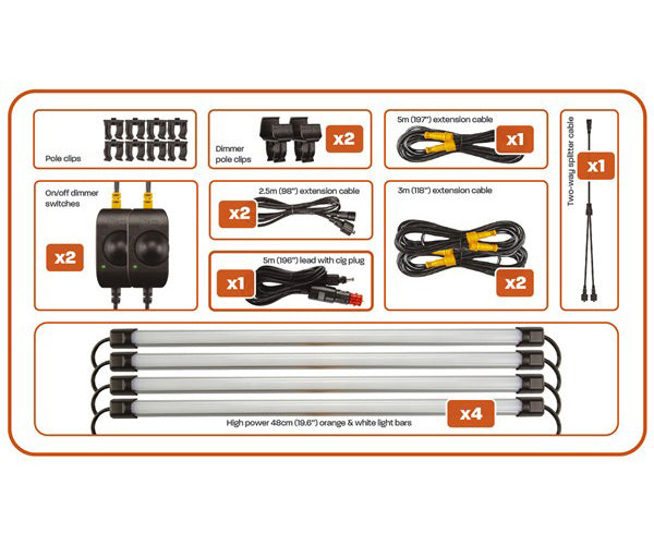 Hard Korr Camp Light Kit, 4x48cm Orange, White LED Bar Strips TLC102 CAMPKITOW4D