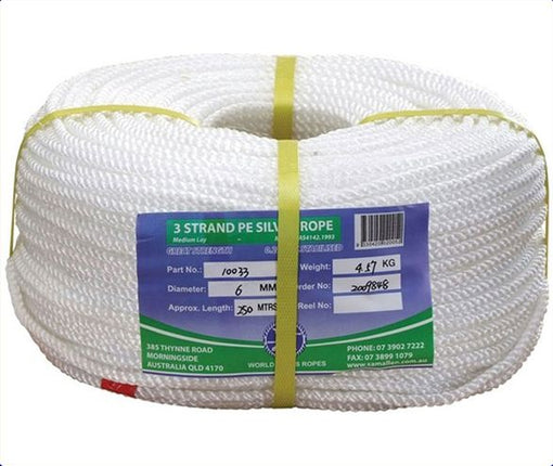 Polyethylene Staple Silver Rope,24mm,3Strand,100m Roll TRA045