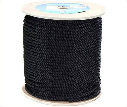 Black Polyester 3 Strand Rope,14mm,3400kg BS,100m Roll TRA215